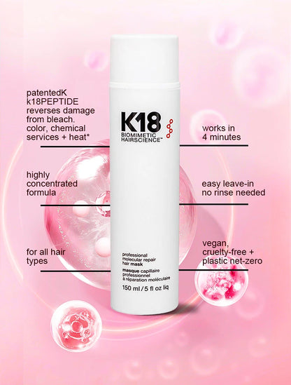 150ml K18 Leave-In Molecular Hair Mask Original Repair Molecular Hair Damaged Dry Frizzy 4 Minutes Treatment Moisturize